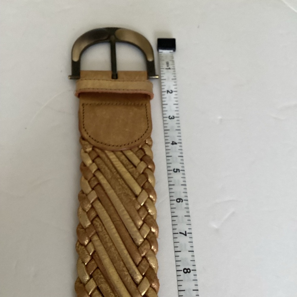 Linea Pelle Belt Small Gold Leather Braided Wide Statement - Picture 7 of 9